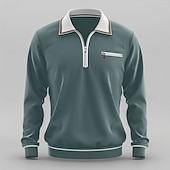 billiga Herrars klassiska polo-Herr Sport Polo Quarter Zip Polo Gata Semester Fjärdedels blixtlås Långärmad Mode Grundläggande Ensfärgat Ficka Vår &amp; Höst Normal Grön Mörkgrå Sport Polo