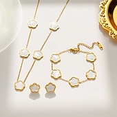 abordables Collier pour femme-parure de bijoux en plaqué or avec fleur et nacre pour femme – collier, bracelet et boucles d&#039;oreilles élégants pour femme