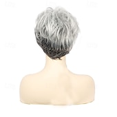 baratos peruca mais velha-perucas curtas cinza para mulheres brancas perucas cinza com corte pixie com franja perucas de cabelo sintético cacheado natural perucas femininas curtas em camadas