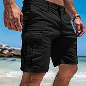 cheap Holiday-Men&#039;s Cargo Shorts Shorts Bermuda shorts Multi Pocket Straight Leg Plain Comfort Soft Knee Length Casual Holiday Beach Fashion Streetwear Black Green Micro-elastic