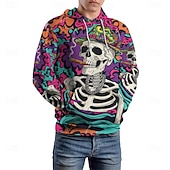 levne Gothic a lebka-Pánské Grafika Tmavá Kapuce Kapucky Mikina Kapuce Dlouhý rukáv Mikina s kapucí Kapuce prázdniny 3D tisk Dovolená Outdoorové sporty Jdeme ven Fialová Potisk Zima Jaro &amp; podzim Návrhář