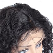 abordables Perruques à dentelle frontale-Perruque naturelle ondulée profonde en cheveux brésiliens avec dentelle frontale 13x4, partie libre, densité 150%, avec cheveux de bébé et ligne de cheveux naturelle