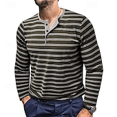 economico Maglietta casual Henley-Per uomo Maglietta con bottoni Maglietta Maglia Henley Camicia a Maniche Lunghe Manica Lunga Henley Primavera &amp; Autunno A righe Moda Designer Essenziale Bottoni Vacanza Streetwear Uscire Nero Bianco