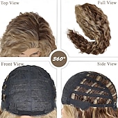 economico Parrucche trendy sintetiche-parrucca lunga ondulata riccia parrucche per donne con frangia in evidenza parte libera radice soffice sintetico costume festa carnevale parrucca