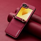 baratos Capa Samsung-telefone Capinha Para Samsung Galaxy Z Flip 7 Z Virar 6 Z Flip 5 Z Flip 4 Z Flip 3 Capa traseira com cordão com pulseira Slot para cartão TPU Metal Couro PU
