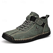 cheap Ankle Boots-Men&#039;s White Faux Leather High-Top Ankle Boots – Handcrafted Stitching, Lace-Up Design with Velcro Strap, Rugged Non-Slip Sole for Outdoor and Casual Wear