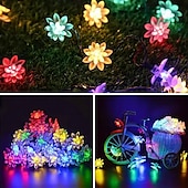 billige Solstrengelys-solar lotus blomsterstrenglys – 20/30/50 led dobbeltlags kronbladlys, 8 moduser, vanntette dekorative lys for utendørs hage, hage, juletre og fest fargerik/varm hvit