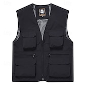 cheap Men&#039;s Vest-Men&#039;s Vest Gilet Fishing Vest Hiking Vest Daily Date Vacation Fashion Casual Spring &amp;  Fall Mesh Pocket Polyester Breathable Comfortable Plain Zipper V Neck Regular Fit Black Yellow Red Navy Blue Vest