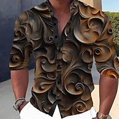 Men's 3D Print Geometric Pattern Dress Shirt Button Up Shirt Long Sleeve Casual Vacation Daily Summer Spring & Fall Grandad Collar Band Collar 3D Print Dark Brown 5