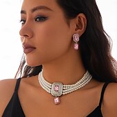 levne Sady šperků-Svatební šperky Soupravy 2 Napodobenina perel Zirkon 1 x náhrdelník Náušnice Dámské Elegantní Vinobraní Sladký Půvab Vícevrstvé láska Drahocenný Obdélníkový Sada šperků Pro Svatební Narozeniny Dar