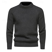 preiswerte Herrenpullover-Herren Pullover Gerippt Stricken Normale Oberteile Strick Schmaler Schnitt Glatt Rundhalsausschnitt Moderne zeitgenössische Arbeit Freizeitskleidung Bekleidung Winter Schwarz Blau M L XL