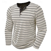 economico Maglietta casual Henley-Per uomo Maglietta con bottoni Maglietta Maglia Henley Camicia a Maniche Lunghe Manica Lunga Henley Primavera &amp; Autunno A righe Moda Designer Essenziale Bottoni Vacanza Streetwear Uscire Nero Bianco