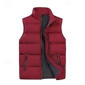 economico Gilet-Per uomo Gilet imbottito Quotidiano Casual Autunno &amp; Inverno Tasca con cerniera Poliestere Confortevole Semplice Cerniera Collo alla coreana Vestibilità regolare Nero Borgogna Cachi Blu scuro Gilet