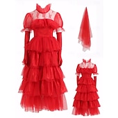 baratos Trajes Femininos-Suco de besouro filme de terror Noiva Fantasma Lydia Deetz Vestidos Peça para Cabeça Adulto Mulheres Traje Cosplay Festa / Noite Baile de Máscaras Fantasia de Carnaval Fácil