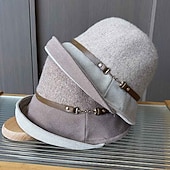 cheap Party Hats-Hats Polyester / Cotton Blend Bowler / Cloche Hat Bucket Hat Fedora Hat Valentine&#039;s Day Casual Holiday Ladies Day Elegant Simple Retro With Buttons Pure Color Headpiece Headwear