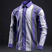 cheap Geometric Pattern-Men&#039;s Stripe Geometric Pattern Shirt Button Up Shirt Long Sleeve Business Daily Wear Going out Spring Turndown Print Button-Down Blue Purple Khaki