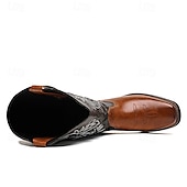 levne Cowboy &amp; Western Boots-pánské dvoubarevné westernové kovbojské boty – vintage styl s vyšívanou stopkou, hnědá a černá umělá kůže, ideální pro rodeo nebo běžné nošení