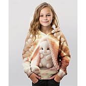 billiga Flickans 3D-djur-Påsk Flickor 3D Grafisk Kanin Huvtröja Långärmad Höst Vinter Mode Förtjusande Grundläggande Barn 4-12 år Huva Utomhus Ledigt Dagligen Normal