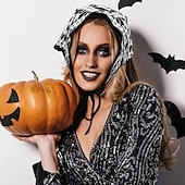 economico Accessori per acconciature-bandane all&#039;uncinetto per donna ragnatela teschio sciarpa all&#039;uncinetto fascia nera all&#039;uncinetto sciarpa lavorata a maglia per Halloween