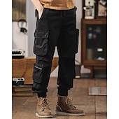 economico Pantaloni cargo-Per uomo Pantaloni cargo Pantaloni A cordoncino Vita elastica Multi tasca Liscio Indossabile Esterno Giornaliero Campeggio e hiking Di tendenza Classico Nero Verde militare