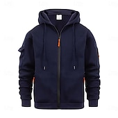 economico felpe con cappuccio da uomo di base-Per uomo Felpa con cappuccio Felpa con cappuccio a zip intera Felpa con cappuccio tattica Nero Blu marino Blu Cachi Grigio scuro Con cappuccio Liscio Sportivo Giornaliero Per eventi Streetwear
