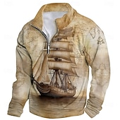 abordables Sudaderas 3D para hombre-Hombre Graphic Bote Sudaderas Sudadera con un cuarto de cremallera Manga Larga Camisa de entrenamiento Escote Chino Diario Casual retro de la vendimia Impresión 3D Vacaciones Noche Ropa de calle