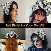 economico Accessori per acconciature-bandane all&#039;uncinetto per donna ragnatela teschio sciarpa all&#039;uncinetto fascia nera all&#039;uncinetto sciarpa lavorata a maglia per Halloween