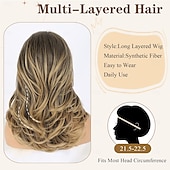 baratos Perucas Sintéticas sem Touca-perucas longas em camadas para mulheres peruca de cabelo cortado em camadas para meninas penteados longos com camadas peruca de substituição de cabelo sintético de fibra macia e resistente ao calor