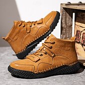 economico Scarponi da trekking-stivaletti casual con lacci da uomo – scarpe da esterno in similpelle fatte a mano in stile mocassino con dettagli cuciti a mano e suola antiscivolo per escursioni e uso quotidiano