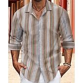 economico camicia da uomo con bottoni-Per uomo Camicia Camicia Estiva Camicia casual Camicia da Spiaggia Camicia con Bottoni Camicie a righe Giallo Marrone chiaro Blu Verde Kaki Manica Lunga A righe Bavero Vacanza Camicia hawaiana