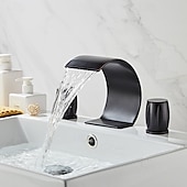abordables Robinets de lavabo-Robinet lavabo - Jet pluie Chrome / Bronze huilé / Nickel brossé Diffusion large Deux poignées trois trousBath Taps