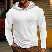 baratos camisetas básicas-Homens Camiseta Moletom Manga Longa Com Capuz Primavera Outono &amp; inverno Côr Sólida Tradicional / Vintage Com Capuz Ao ar livre Casa Desportos e Ar livre Branco Azul Marinha Cinzento Escuro Top Tee