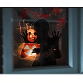 levne Halloween samolepky-halloween samolepky na zeď - samolepicí skleněné dekorace na okna s rukama duchů, ženským duchem, krvavými otisky rukou a stopami