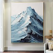 abordables Peintures paysages-peinture enneigée bleue et blanche peinture de montagne faite à la main œuvre d&#039;art texturée épaisse peinture à l&#039;huile couteau à palette peint à la main peinture de montagne peintures à l&#039;huile 3D