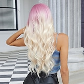 voordelige Synthetische trendy pruiken-Synthetische pruiken Uniformen carrière Kostuums Prinses Gekruld Golvend Middelste stuk Gelaagd kapsel Machinegemaakt Pruik 66.0 cm Goudroze Synthetisch haar Dames Cosplay Feest Modieus Roze