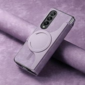 お買い得  サムスン用ケース-電話 ケース 用途 Zフォールド6 Z Fold 5 Z Fold 4 Z Fold 3 バックカバー スタンド付き 磁石バックル カード挿入口 レトロ風 PUレザー