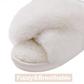 cheap Home Slippers-Women&#039;s Fuzzy Cross Band Slippers Memory Foam Home House Shoes with Open Toe Comfortable