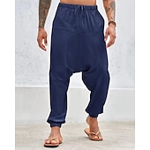 preiswerte Heim-Herren Baumwollhosen Hose Hosen Sommerhosen Strandhose Haremshose Tasche Kordelzug Elastische Taille Glatt Komfort Atmungsaktiv Täglich Festtage Urlaub Hawaiianisch Boho Armeegrün Weiß