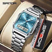 cheap Digital Watches-SANDA Men Digital Watch Fashion Casual Wristwatch Stopwatch Alarm Clock Date Week Waterproof Steel Watch