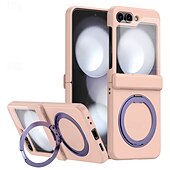cheap Samsung Cases-Phone Case For Samsung Galaxy Z Flip 6 Z Flip 5 Z Flip 4 Z Flip 3 Back Cover with Stand Holder Magnetic Support Wireless Charging Retro TPU PC