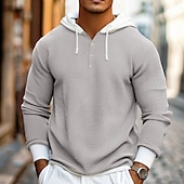economico T-shirt in maglia waffle-Per uomo Maglietta Waffle Felpa Pullover Manica Lunga Felpa con Cappuccio Primavera &amp; Autunno Semplice Moda Designer Essenziale Coulisse Cerniera frontale Vacanza Streetwear Uscire Esercito verde