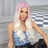 voordelige Synthetische trendy pruiken-Synthetische pruiken Uniformen carrière Kostuums Prinses Gekruld Golvend Middelste stuk Gelaagd kapsel Machinegemaakt Pruik 66.0 cm Goudroze Synthetisch haar Dames Cosplay Feest Modieus Roze