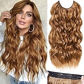cheap Clip in Extensions-Invisible Wire Hair Extensions  Secret Hair Extensions with Adjustable 4 Clips Soft Transparent Lace Natural Long Wavy Hair Extensions for Women