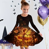 Halloween Girls' 3D Graphic Cartoon Dress Long Sleeve Summer Spring Daily Holiday Vacation Beautiful Sweet Kids 4-12 Years Casual Dress A Line Dress Knee-length Polyester Regular Fit4