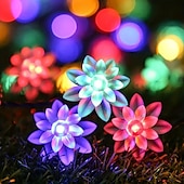 billige Solstrengelys-solar lotus blomsterstrenglys – 20/30/50 led dobbeltlags kronbladlys, 8 moduser, vanntette dekorative lys for utendørs hage, hage, juletre og fest fargerik/varm hvit