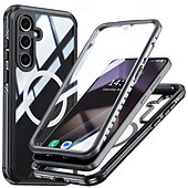 cheap Samsung Cases-Phone Case For S24 FE S25 Ultra Back Cover Magnetic Support Wireless Charging Shockproof Retro TPU Acrylic