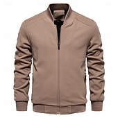abordables chaqueta deportiva-Hombre Chaqueta tipo gofre Chaqueta casual Casual Diario Sexy Primavera &amp; Otoño Color sólido/liso Casual Cuello Mao Regular Albaricoque Negro Verde Claro Caqui Verde Ejército Chaquetas