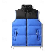 levne Gilety-Pánské Péřová vesta Puffer Vesta Kamizelka Vesta Denní Rande Dovolená Módní Na běžné nošení Podzim zima Slátanina Kapsy Polyester Zahřívací Pohodlné Barevné bloky Zip Stojáček Běžný Černá Vodní modr