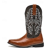 levne Cowboy &amp; Western Boots-pánské dvoubarevné westernové kovbojské boty – vintage styl s vyšívanou stopkou, hnědá a černá umělá kůže, ideální pro rodeo nebo běžné nošení