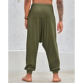preiswerte Heim-Herren Baumwollhosen Hose Hosen Sommerhosen Strandhose Haremshose Tasche Kordelzug Elastische Taille Glatt Komfort Atmungsaktiv Täglich Festtage Urlaub Hawaiianisch Boho Armeegrün Weiß